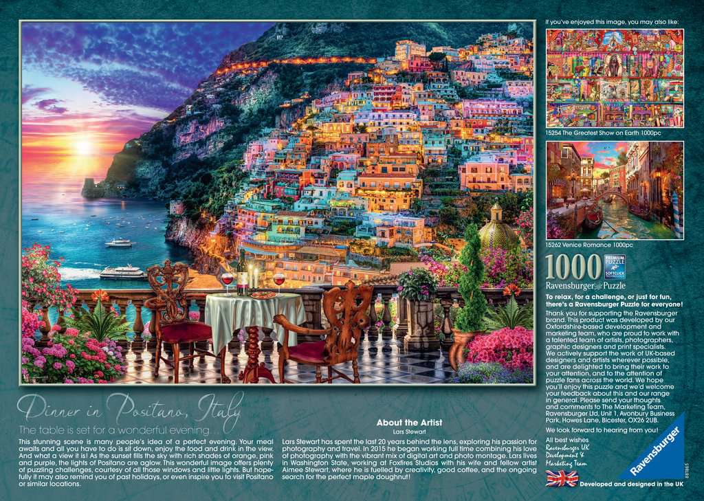 15263 Ravensburger Dinner in Positano Italy Jigsaw Puzzle 1000pc Age 12 Years+ 