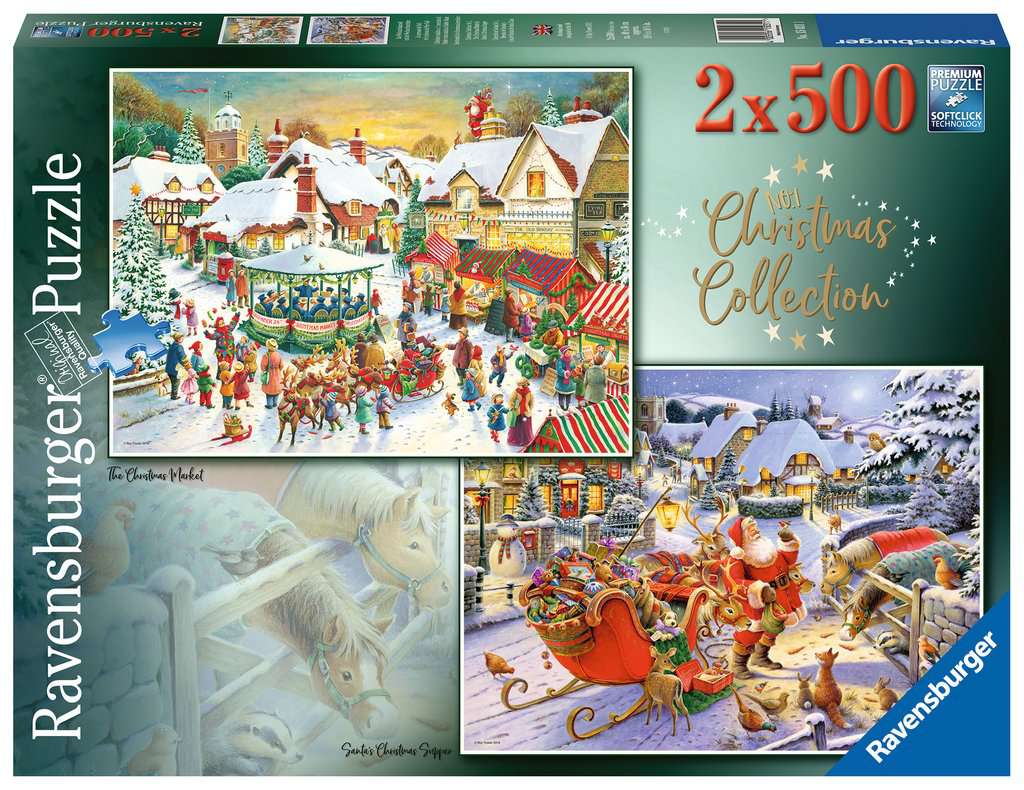 Ravensburger Christmas Collection No.1, Christmas Market & Santa's Christmas Supper 2x500Pc Puzzle