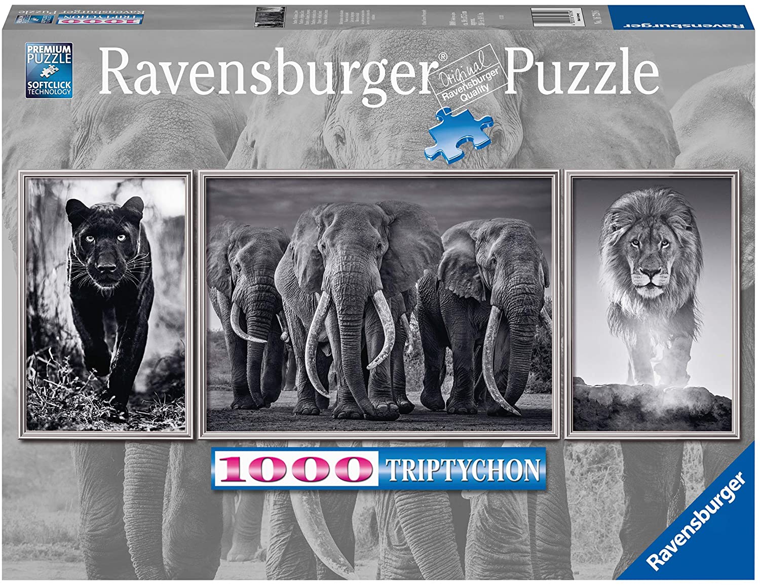 Ravensburger Triptychon Panthers, Elephants, Lions 1000 Piece Puzzle