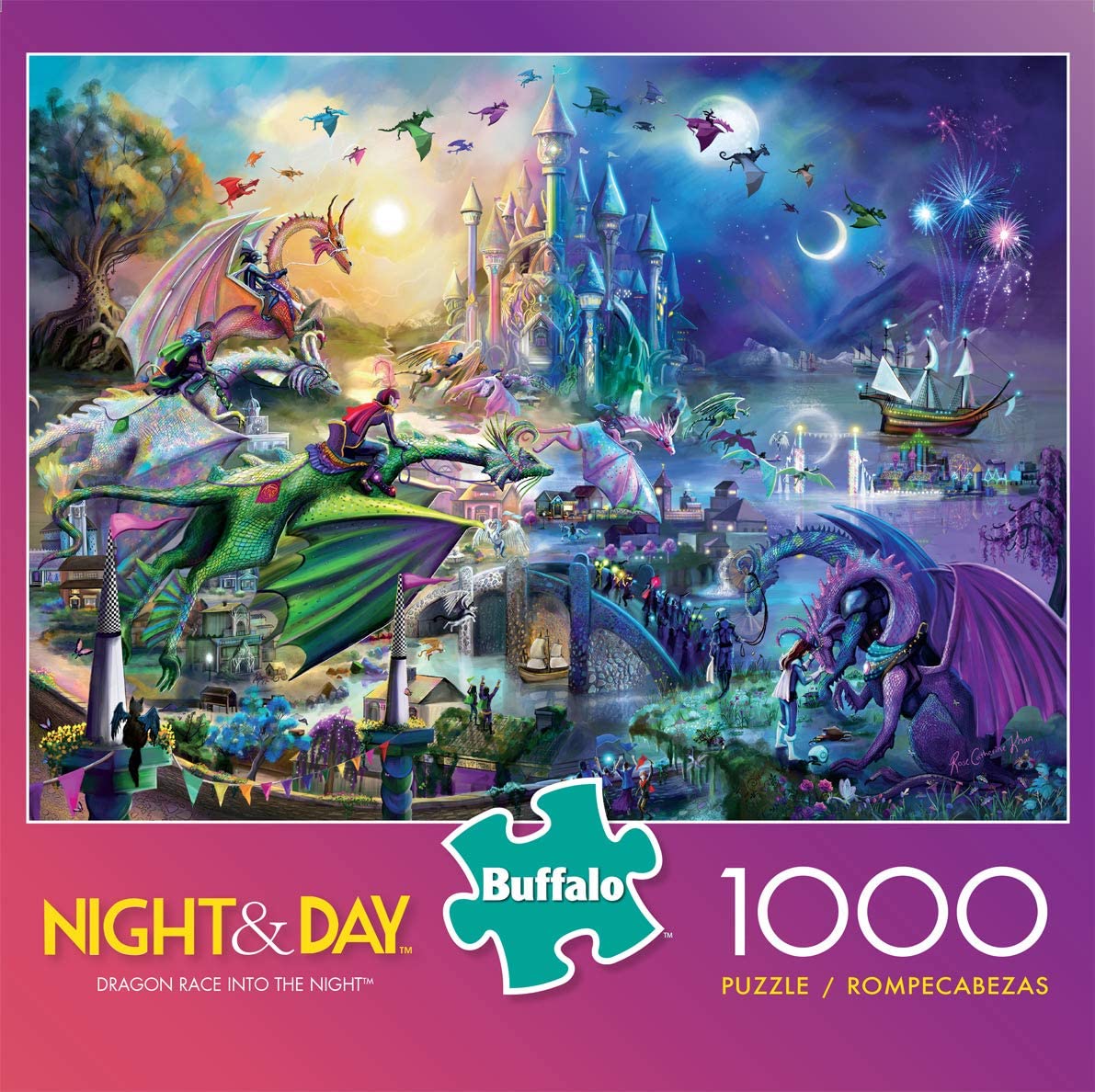 Buffalo Games Night & Day Dragon Race Into the Night 1000 Piece Puzzle