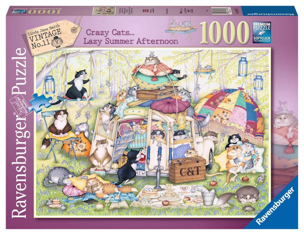 Ravensburger Crazy Cats Lazy Summer Afternoon Vintage No. 11 1000 Piece Puzzle