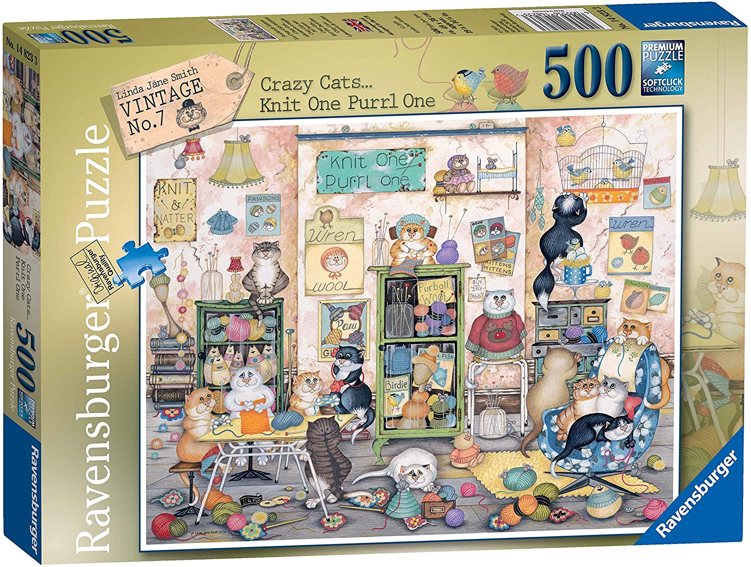 Ravensburger Crazy Cats Knit One Furrl One Vintage No.7 500 Piece Puzzle