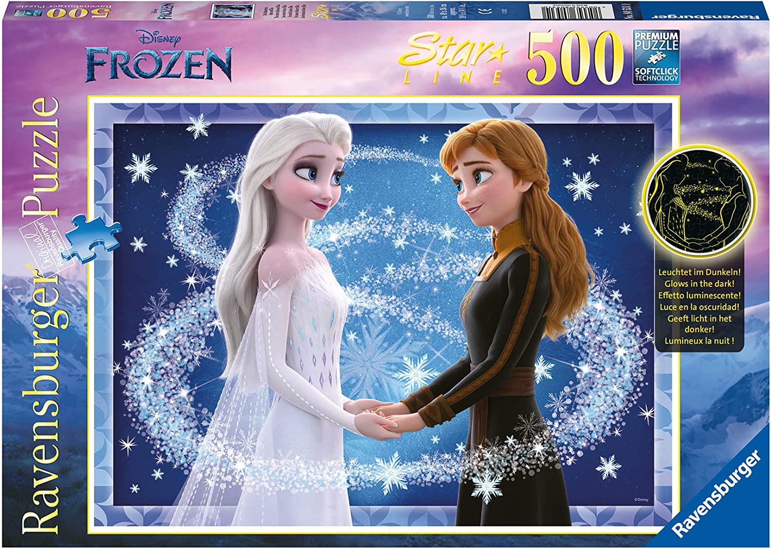 Ravensburger Disney Frozen Anna and Elsa (Glows in the dark) 500 Piece Puzzle