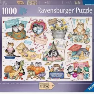 Ravensburger Linda Jane Smith Vintage No. 18 Crazy Cats A Cat's Year 1000 Piece Puzzle
