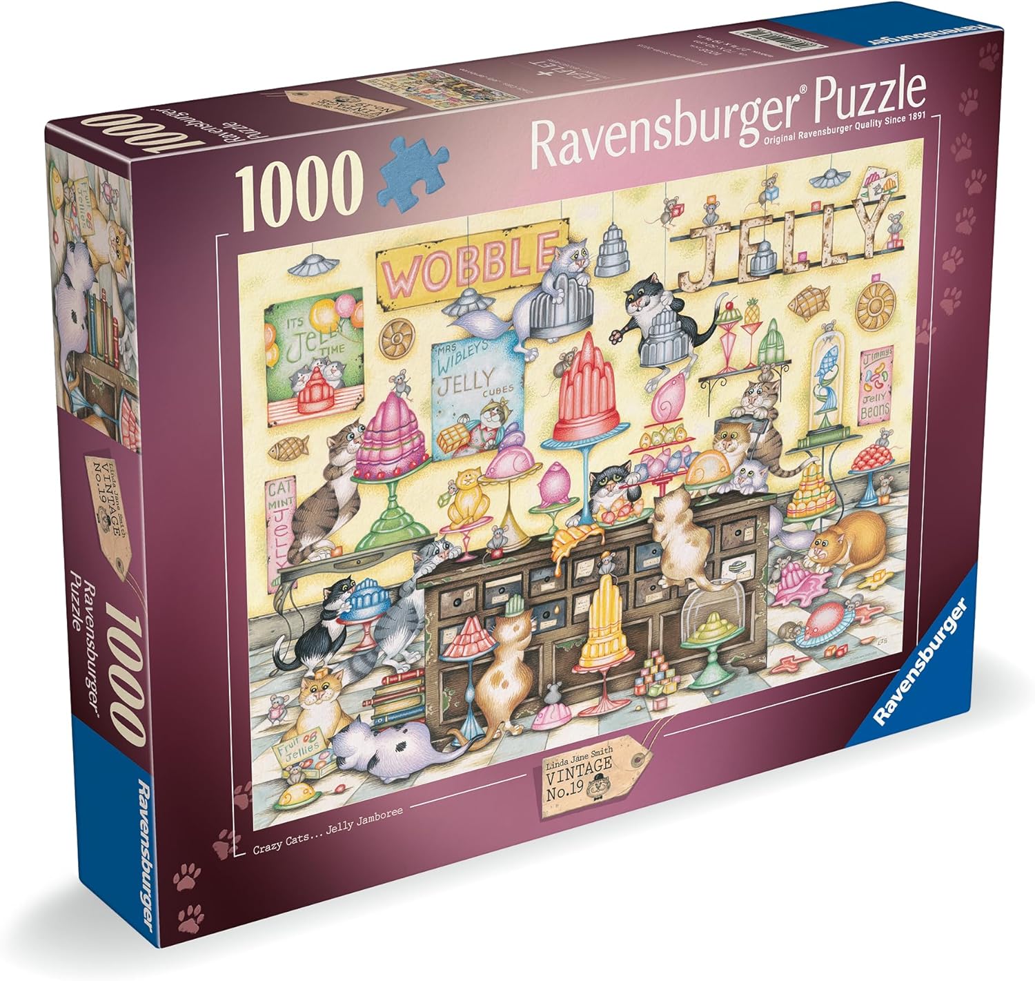Ravensburger Linda Jane Smith Vintage No. 19 Crazy Cats Jelly Jamboree 1000 Piece Puzzle